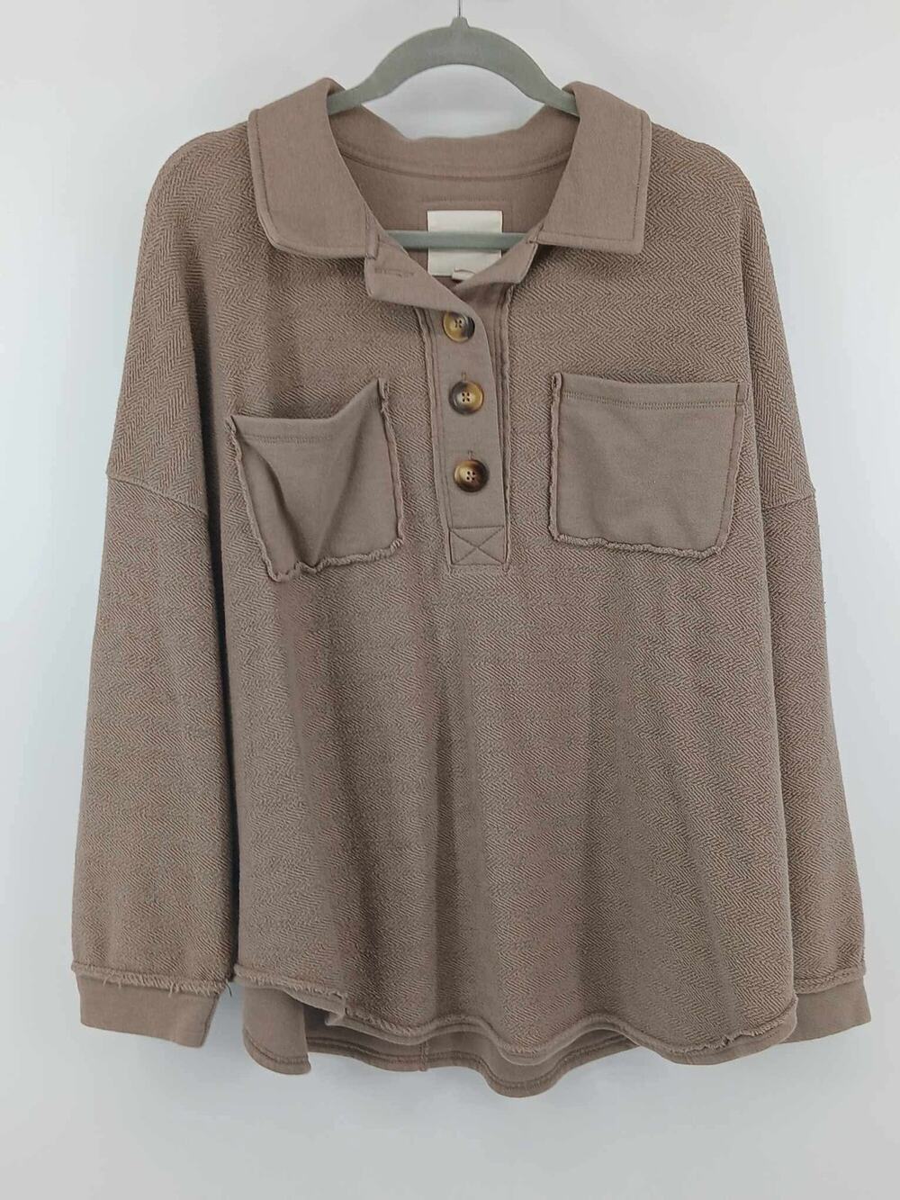 Brown henley pullover sweatshirt, American Eagle, size M